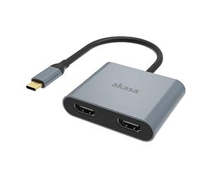 Akasa - Adattatore USB tipo C a doppio HDMI MST | USB 3.1 | 4K UHD | lega di alluminio | AK-CBCA26-18BK | compatibile con MacBook, Dell, Lenovo e altri
