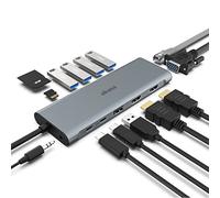 Akasa Dock USB Type-C 14-In-1 | Doppio HDMI 4K, VGA 1080P, 2 porte di tipo C, 3 USB 3.2, 2 USB 2.0, Ethernet, lettore di schede SD/Micro, jack audio | 60W PD | Grigio siderale | AK-CBCA28-18BK