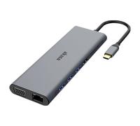 Akasa Dock USB Type-C 14-In-1 | Doppio HDMI 4K, VGA 1080P, 2 porte di tipo C, 3 USB 3.2, 2 USB 2.0, Ethernet, lettore di schede SD/Micro, jack audio | 60W PD | Grigio siderale | AK-CBCA28-18BK