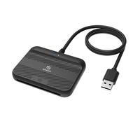 Akasa Lettore di smartcard USB e lettore di schede di memoria ID elettronico esterno, Usa e gioca, cavo da 100 cm, Nero, Indicatore LED, Supporta Windows, Linux e macOS, AK-CR-14BK