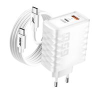 Akashi, Caricabatterie da muro 83W, USB-C 65W + USB 18W cavo USB-C 100W, Bianco