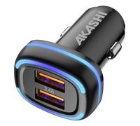 Akashi, Caricatore Auto Doppio USB 2,4A LED Rapido, Nero