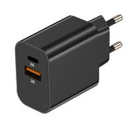 Akashi, Caricatore USB-C + USB 15W Ricarica Rapida, Nero
