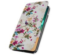 Akashi Custodia a libro per iPhone X/XS – Design uccellini (Flowers and Birds)