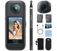 AKASO Action Cam 360° Set di visione droni - 5,7 K 72 MP 360 gradi con scheda di memoria da 256 GB, doppi sensori da 1/2", 48 MP, touch screen da 2,29", blocco horizon a 360° e monitoraggio AI