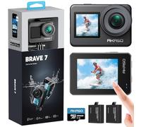 AKASO Brave 7 Action Cam 4K 60FPS, Fotocamera Subacquea con microSDXC 256GB | IPX8 Impermeabile fino a 10 m Senza Custodia, con EIS 2.0, Doppio Touchscreen, Controllo Vocale e Microfono Esterno