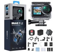 AKASO Brave 7 LE Action Cam 4K 30FPS Fotocamera Subacquea con microSD 128GB | Impermeabile 40 m con Custodia, IPX7, EIS 2.0, Doppio Schermo, Touch Screen, Telecomando, Microfono Esterno e Zoom