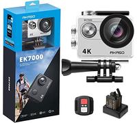 AKASO EK7000 Action Cam 4K 30FPS, WiFi 20MP Fotocamera Subacquea 30M, Videocamera Stabilizzata Caricabatterie con 2 Batterie Angolo di 170° Telecomando 2.4G e Kit Accesorios Multiples (Argenteo)