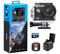 AKASO EK7000 Action Cam 4K 30FPS con Scheda di Memoria MicroSDXC da 64GB, WiFi 20MP Fotocamera Subacquea, Videocamera Stabilizzata Caricabatterie con 2 Batterie, Angolo di 170°