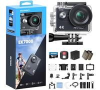 AKASO EK7000 - Action Cam 4K con Scheda di Memoria MicroSDXC da 64GB | Con EIS, Custodia Impermeabile fino a 30 m, Telecomando, Zoom 4× e Supporto per Microfono Esterno