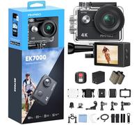 AKASO EK7000 Action Cam 4K, Fotocamera Subacquea WiFi 20MP, Impermeabile 30M, Microfono Esterno Compatibile, Telecomando, 2 Batterie 1050 mAh, Accesorios Multiples per Bicicletta Casco Sci Surf