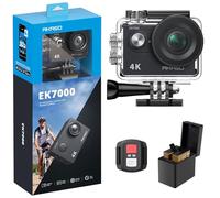 AKASO EK7000 Action Cam 4K, Fotocamera Subacquea WiFi 20MP, Impermeabile 30M, Microfono Esterno Compatibile, Telecomando, 2 Batterie 1050 mAh, Accesorios Multiples per Bicicletta Casco Sci Surf