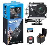 AKASO EK7000 Action Cam 4K WiFi Impermeabile 30M con Scheda 128GB, Fotocamera Subacquea WiFi 20MP, Microfono Esterno, Telecomando, 2 Batterie 1050 mAh, Accessori per Sport