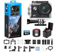 AKASO EK7000 Action Cam 4K WiFi Impermeabile 30M con Scheda 64GB, Fotocamera Subacquea WiFi 20MP, Microfono Esterno, Telecomando, 2 Batterie 1050 mAh, Accessori per Sport