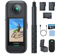 AKASO Set Action Cam Creator a 360°, 5,7 K, 72 MP, 360 gradi, con scheda di memoria da 128 GB, doppi sensori da 1/2", 48 MP, touch screen da 2,29", bastone per selfie invisibile, blocco horizon a 360°