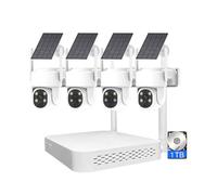 AKAVIG 4CH 4MP Sistema di Telecamera di Sicurezza WiFi Wireless per la Casa, Kit di Telecamere di Sorveglianza Alimentate da Energia Solare Esterna con Audio Bidirezionale, con Disco Rigido 1T