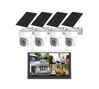 AKAVIG Kit telecamera di sicurezza PTZ a energia solare 4CH 4MP con monitor LCD, sistema di sorveglianza wireless WiFi a bassa potenza NVR con visione notturna a colori, audio a 2 vie, controllo di