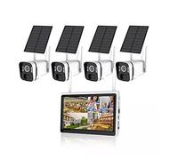 AKAVIG Sistema di sicurezza solare all-in-one da 4 MP: telecamere esterne wireless con pannelli solari e monitor, visione notturna a colori a colori, audio a 2 vie e rilevamento del movimento umano