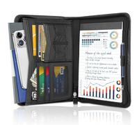 AKAYOK Professional Padfolio - Cartella portadocumenti con cerniera per uomo e donna in similpelle con portablocco, porta carte e altro (nero)
