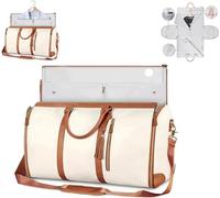 Akayoo Travel Bag,Foldable Clothing Bag Travel,Garment Duffle Bag,Convertible Suit Travel Bag for Women,Large Capacity PU Leather Folding Carry On Garment Bag with Shoe Pouch