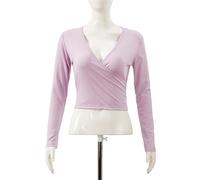 AKDJGFP Scaldacuore Danza Donna Canotta da Donna in Cotone Spandex Modal a Maniche Lunghe con Lacci, Top Corti da Yoga, Palestra e Danza for Donna(Purple,M)