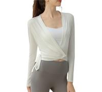 AKDJGFP Scaldacuore Danza Donna Maglietta a Maniche Lunghe Slim con Lacci e Apertura Frontale, Top da Yoga, ad Asciugatura Rapida, Traspirante, for Palestra, Corsa, Sport da Donna(White,M)