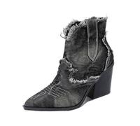 AKDJGFP Stivali Da Cowboy Al Ginocchio Da Donna Stivaletti corti in denim, stile retrò, scarpe da donna, alla moda, con punta a punta, tacchi a spillo, stivali da cowboy occidentali(Black,36)