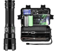 Akdomart Torcia LED Potente Professionale 500000 Lumen, Torcia LED Ricaricabile con Batteria da 5000mAh, Zoomable 5 Modalità Torcia Militare, IP67 Impermeabile Torcia Tattica AK-01 (nero)