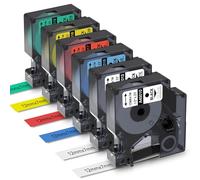 Aken 6x Nastro Compatibile con Dymo D1 Etichette 12mm x 7m | Compatibile con Dymo Labelmanager 160 280 360 420P, 45010 45013 45016 45017 45018 45019, Clear/Bianco/Biallo/Rosso/Verde/Blu