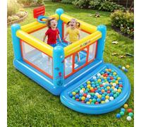 AKEYDIY Castello gonfiabile per bambini 3-6 anni, piccolo castello in PVC con canestro da basket e tappeto interattivo per uso interno ed esterno