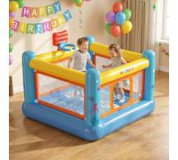 AKEYDIY Castello gonfiabile per bambini 3-6 anni, piccolo castello in PVC con canestro da basket e tappeto interattivo per uso interno ed esterno