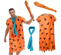 AKFJDLAD Costume da cavernicolo per Halloween da uomo Abito arancione stampato dell'età della pietra preistorica Include mazza gonfiabile (M)