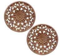 Akfldms 2X Carved Fiore Che Incide Gli Appliques di Legno Rotondi per Il Governo della Mobilia Figurina Decorativa