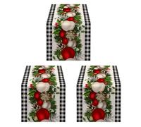 Akfldms 3X Runner da Tavola Natalizio Un Quadretti nel Bianca E Nero Un Quadri Decorazione Natalizia Un Quadri Decorazione per la Cucina della Casa Vacanza