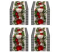 Akfldms 4X Runner da Tavola Natalizio Un Quadretti nel Bianca E Nero Un Quadri Decorazione Natalizia Un Quadri Decorazione per la Cucina della Casa Vacanza