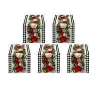 Akfldms 5X Runner da Tavola Natalizio Un Quadretti nel Bianca E Nero Un Quadri Decorazione Natalizia Un Quadri Decorazione per la Cucina della Casa Vacanza