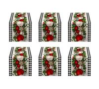 Akfldms 6X Runner da Tavola Natalizio Un Quadretti nel Bianca E Nero Un Quadri Decorazione Natalizia Un Quadri Decorazione per la Cucina della Casa Vacanza