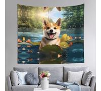 AKGFFDS Arazzo Happy Shiba Inu stampato 152,4 x 129,5 cm morbido, leggero, per uso interno ed esterno. per camera da letto, dormitorio, telo da spiaggia, telo da picnic