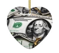 AKGFFDS Banknote Patterns Printing Christmas Ceramic Love Pendant with gold wire rope for easy hanging Decoration