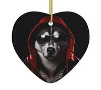 AKGFFDS Bel ciondolo in ceramica con stampa di cani natalizi con corda metallica dorata per appendere facilmente la decorazione