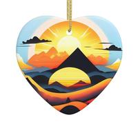 AKGFFDS Ciondolo in ceramica di amore di Natale con stampa di montagna all'alba con corda metallica dorata per appendere facilmente la decorazione