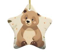 AKGFFDS Ciondolo natalizio a forma di stella in ceramica con stampa orso perduto, decorazione creativa e festosa, facile da appendere