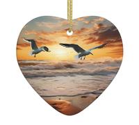 AKGFFDS Gabbiani sulla stalla del mare che stampa il pendente ceramico dell'amore di Natale con la fune metallica dell'oro per la decorazione facile d'