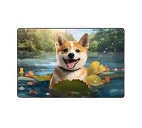 AKGFFDS Happy Shiba Inu Tappeto in tessuto di flanella con stampa 152,4 x 99,1 cm, tappetino per soggiorno, ufficio, tavolino da caffè, letto, balcone