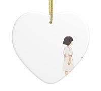 AKGFFDS La storia di persone e cani Stampa Natale ceramica amore ciondolo con filo dorato per appendere facilmente decorazione