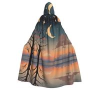 AKGFFDS Mantello con cappuccio per adulti di Halloween con stampa di stelle e luna, comodo e morbido con tesa larga adatto per feste di ballo e raduni