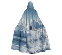 AKGFFDS Mantello con cappuccio per adulti di Halloween con stampa orso polare e igloo comodo e morbido con tesa larga adatto per feste di ballo e raduni