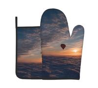 AKGFFDS Mongolfiera all'alba Stampa Cucina cottura set due pezzi di guanti resistenti al calore di fascia alta e cuscinetti isolanti set da cucina