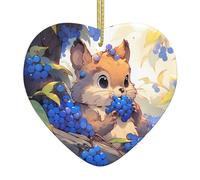 AKGFFDS Piccolo scoiattolo che mangia mirtilli stampa Natale ceramica amore ciondolo con corda metallica oro per appendere facilmente decorazione