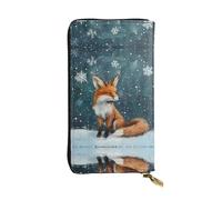 AKGFFDS Pochette lunga in pelle Little Fox Under The Snow Stampa Confortevole e leggera chiusura con cerniera per riporre monete e carte di credito.